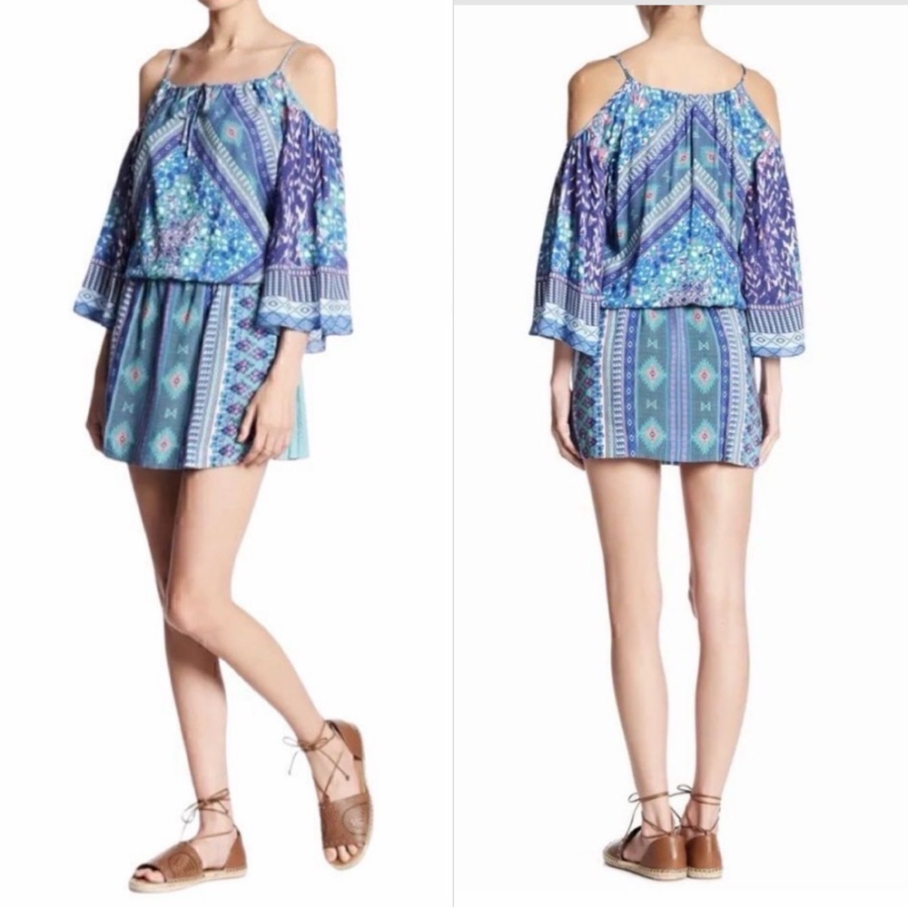 New HALE BOB Cold-Shoulder Bell Sleeve Printed Dress Size M
